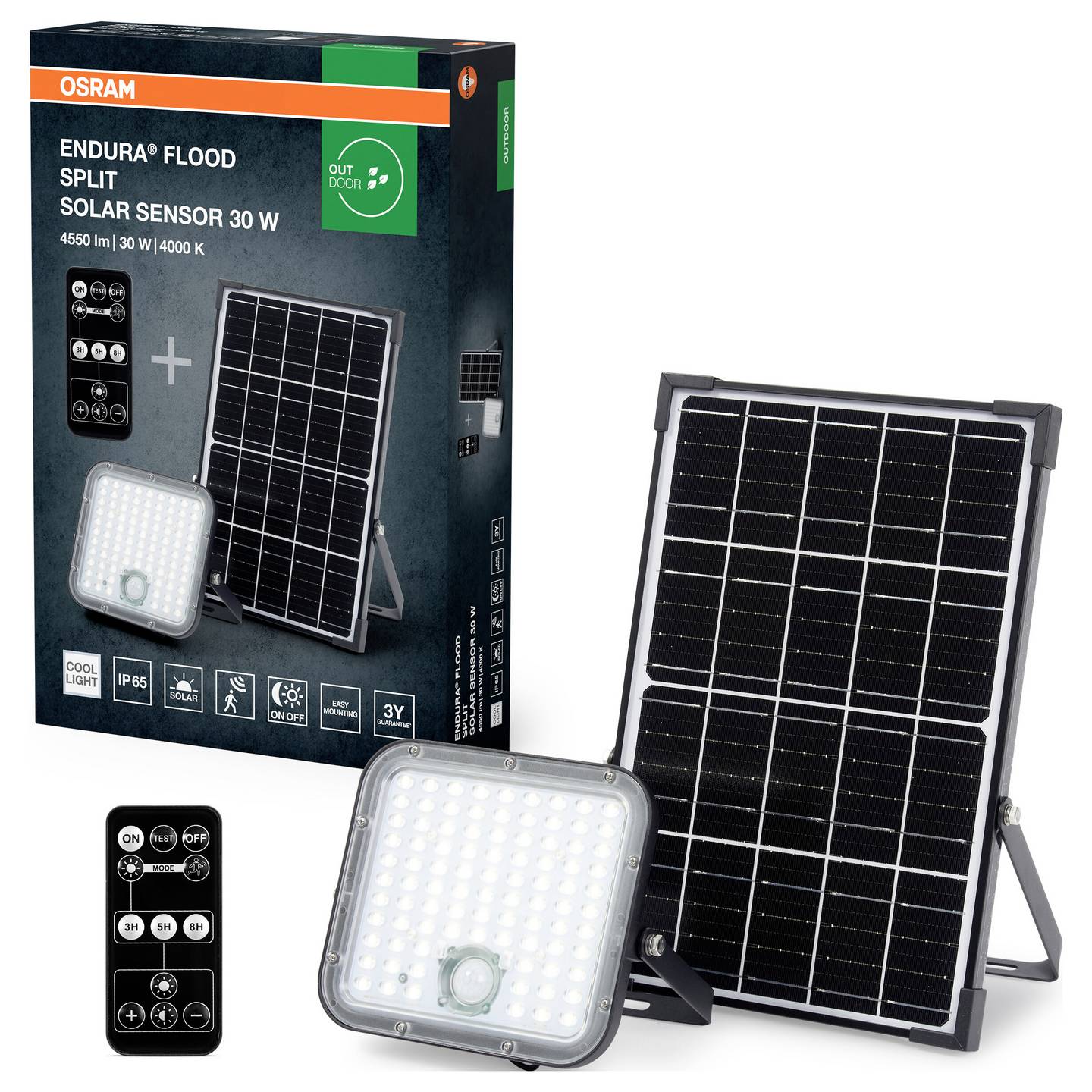 OSRAM HOMELIGHTING Endura Flood Split Solar Sensor 30W 840 με τηλεχειριστήριο – Ηλιακός Προβολέας Κήπου με Αισθητήρα 4099854429439 - second view